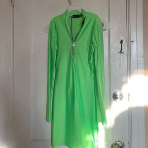 Neon Green Zip Up Dress